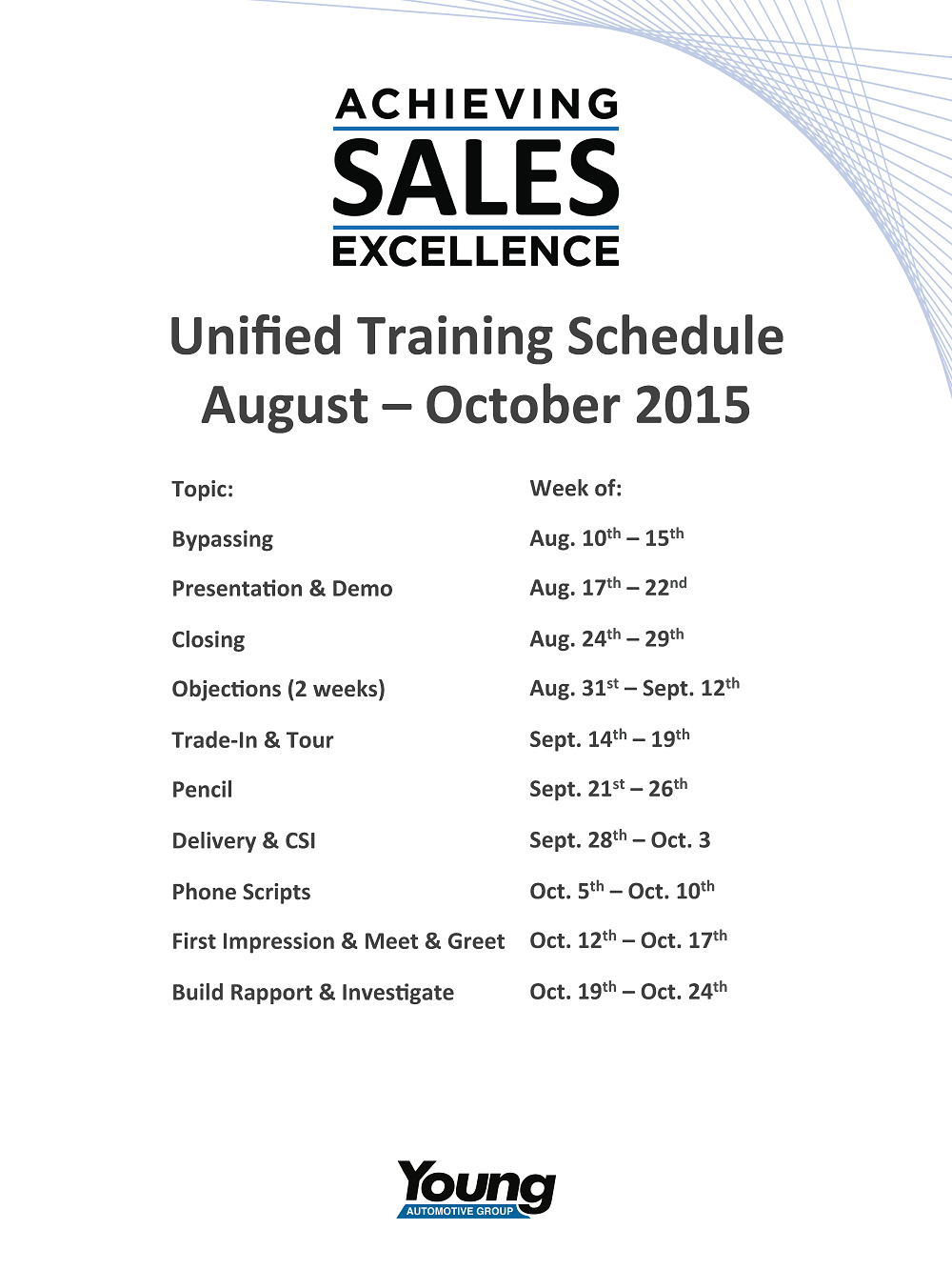 Training Schedule - Unified ASE